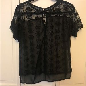 Poof Black Sheer Daisy Top Size Medium